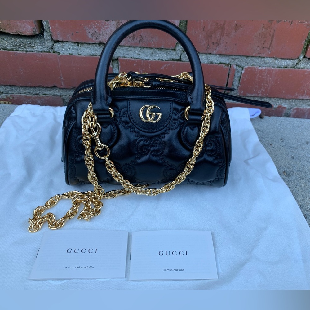 Gucci Black Leather Mini Bag with Gold Chain - Picture 2 of 11